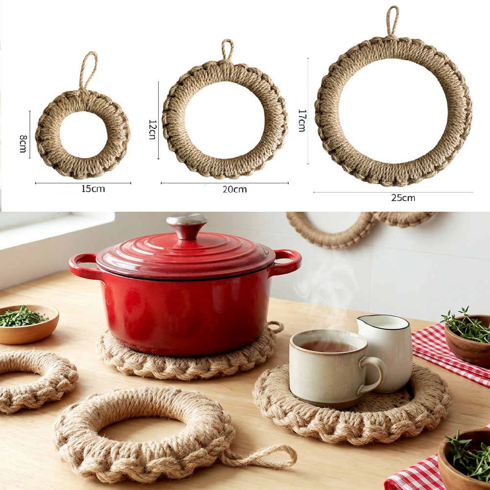 2Pcs Rustic Jute Woven Trivets - Cast Iron Corn 评论和价格