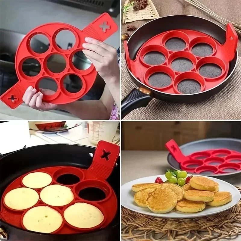 Silicone 7-hole Circular Fryin - Egg Waffle Pan 评论和价格