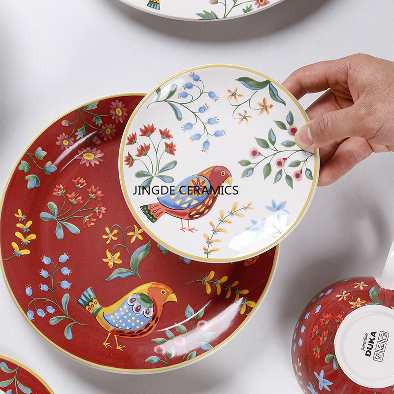 1pc European Ceramic Red Flowe - Dim Sum Basket 评论和价格